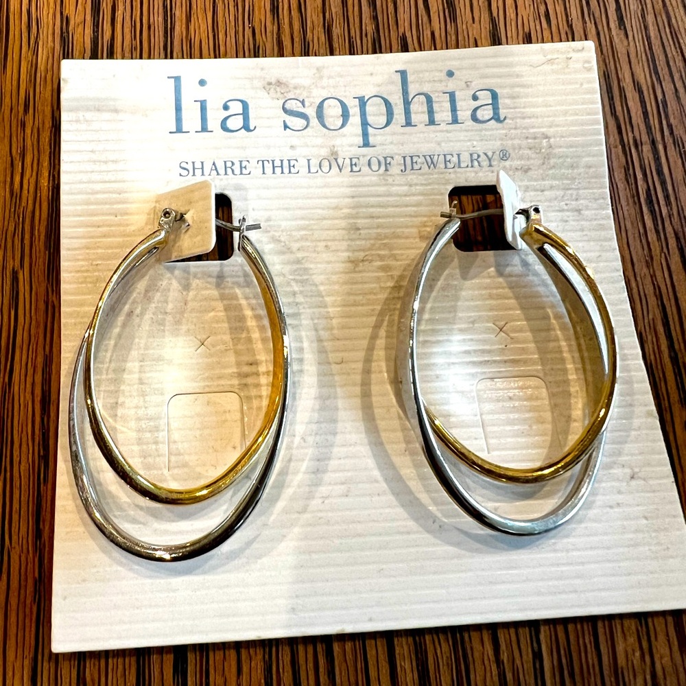 Lia Sophia gold/silver double hoop earrings